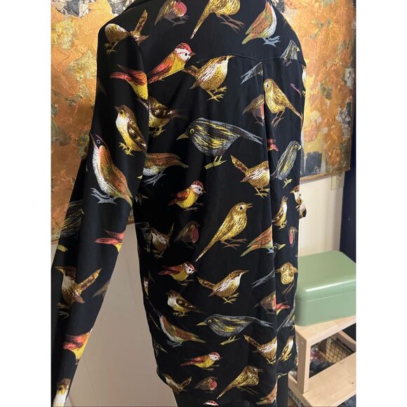 Mishca Gorgeous Bird Print Blouse Adjustable Sleeve Black & Multi M - Picture 4 of 7